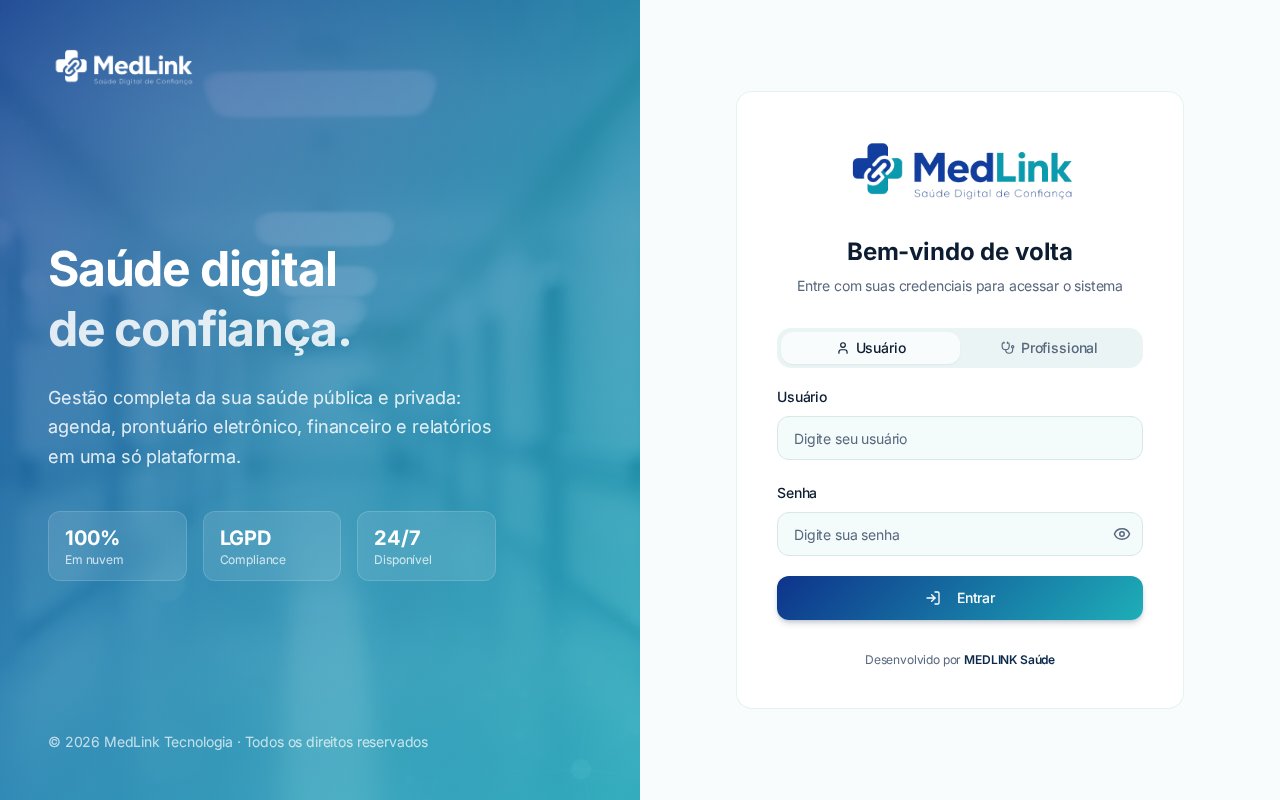 Medlink Hospital — interface real do sistema